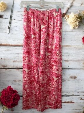 Natori Cruz Pink Floral Wide Leg Satin Lounge Pants Intimate Pajama Small